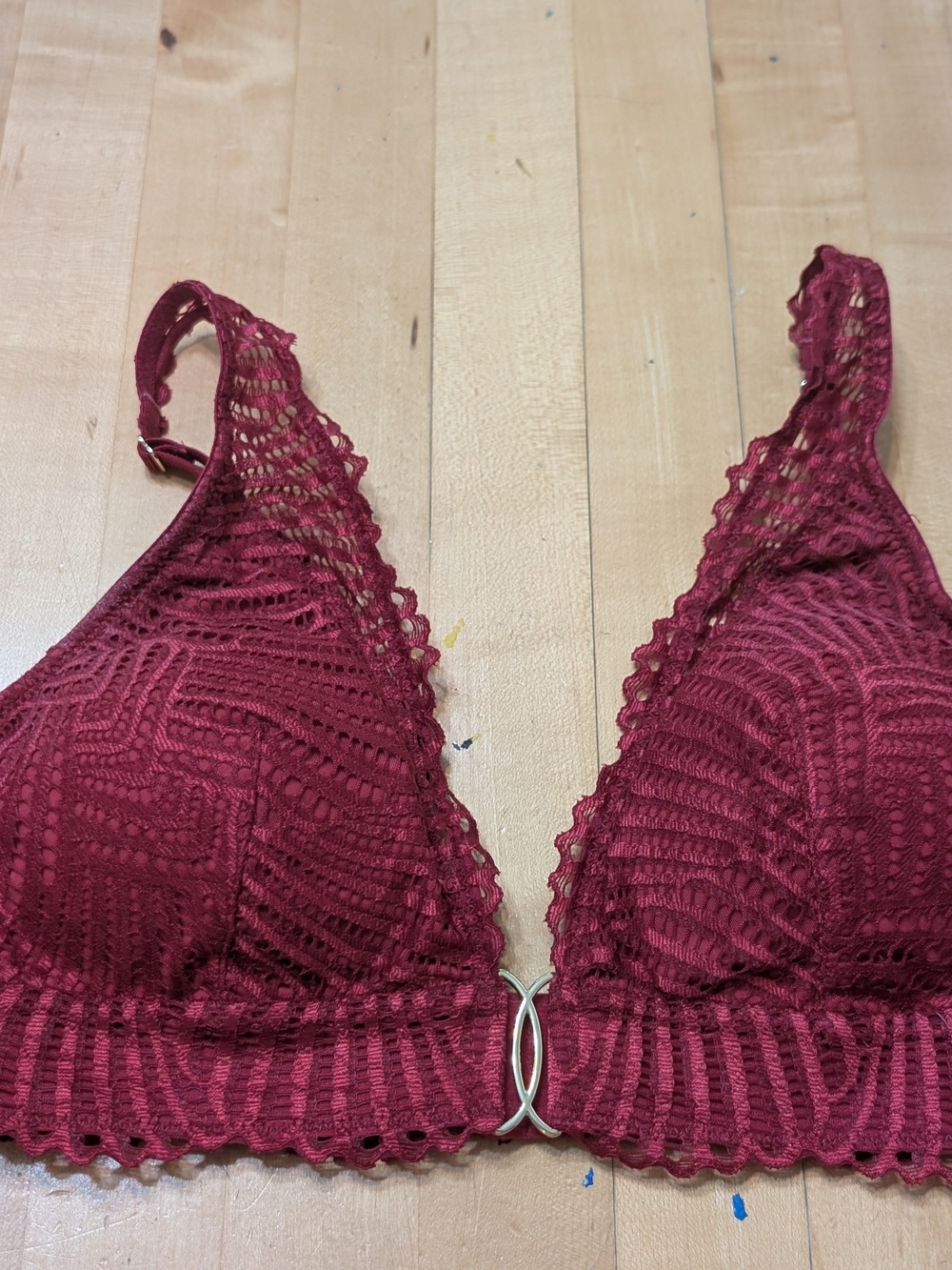 Lace Plunge Bralette with Front Ring in Wine